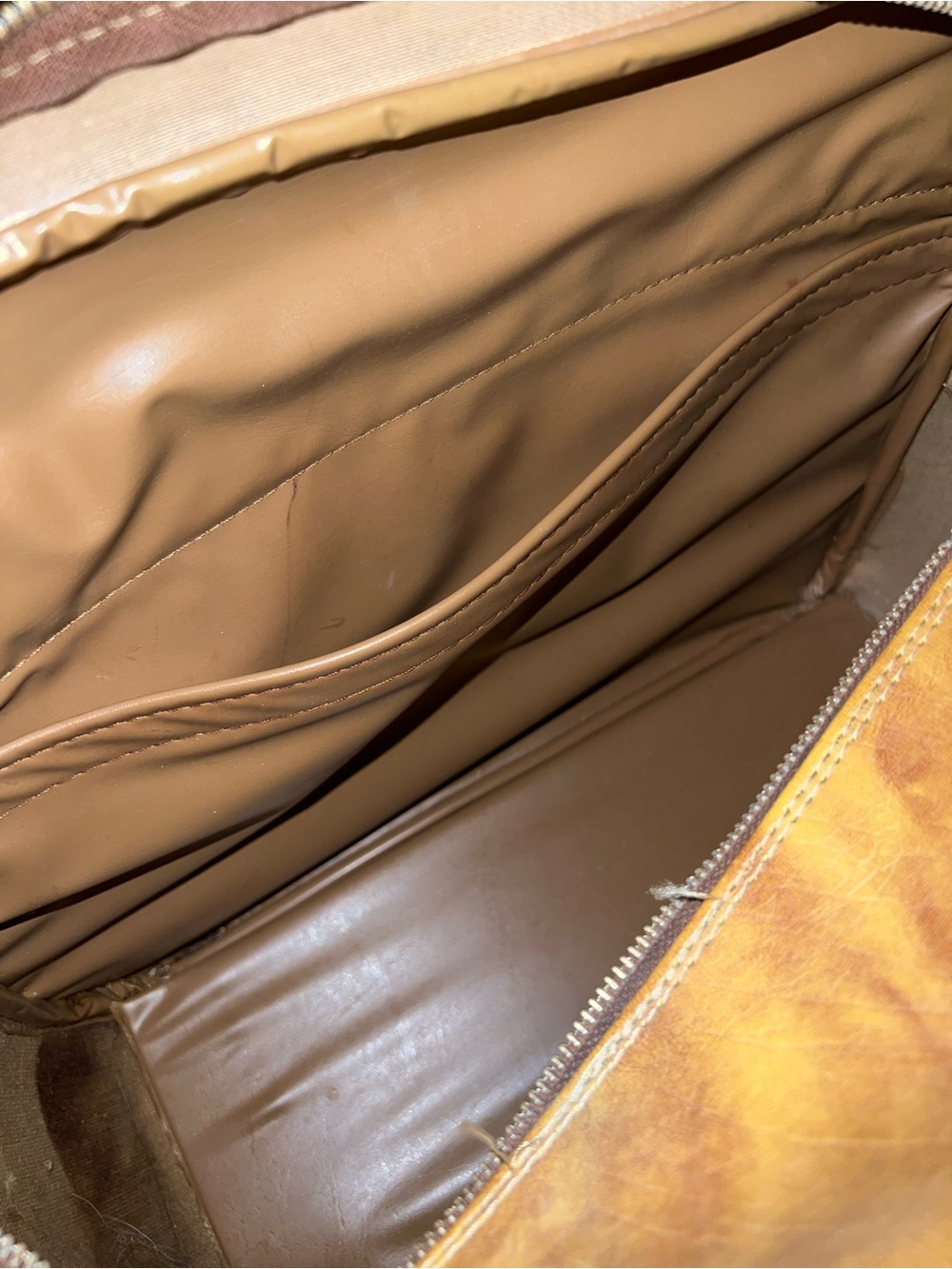 Vintage Brown Leather Travel Bag Retro Suitcase Shoulder Strap Carry On - Picture 7 of 11